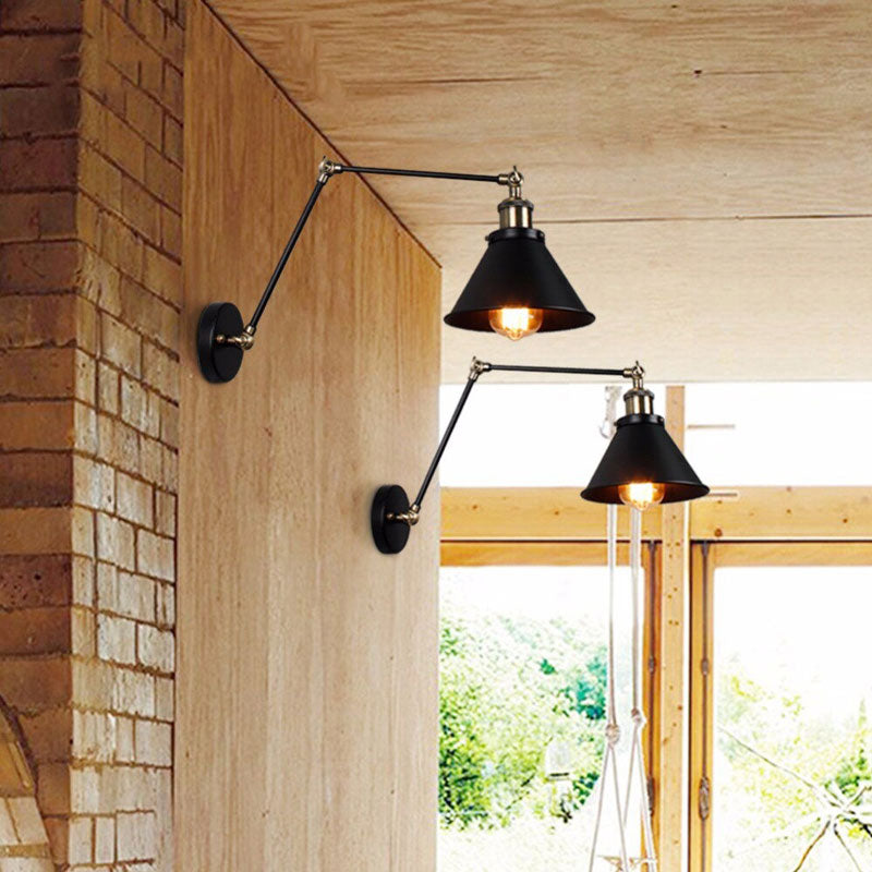 Sleek industrial wall lights with exposed bulbs provide bright, adjustable illumination for interiors.