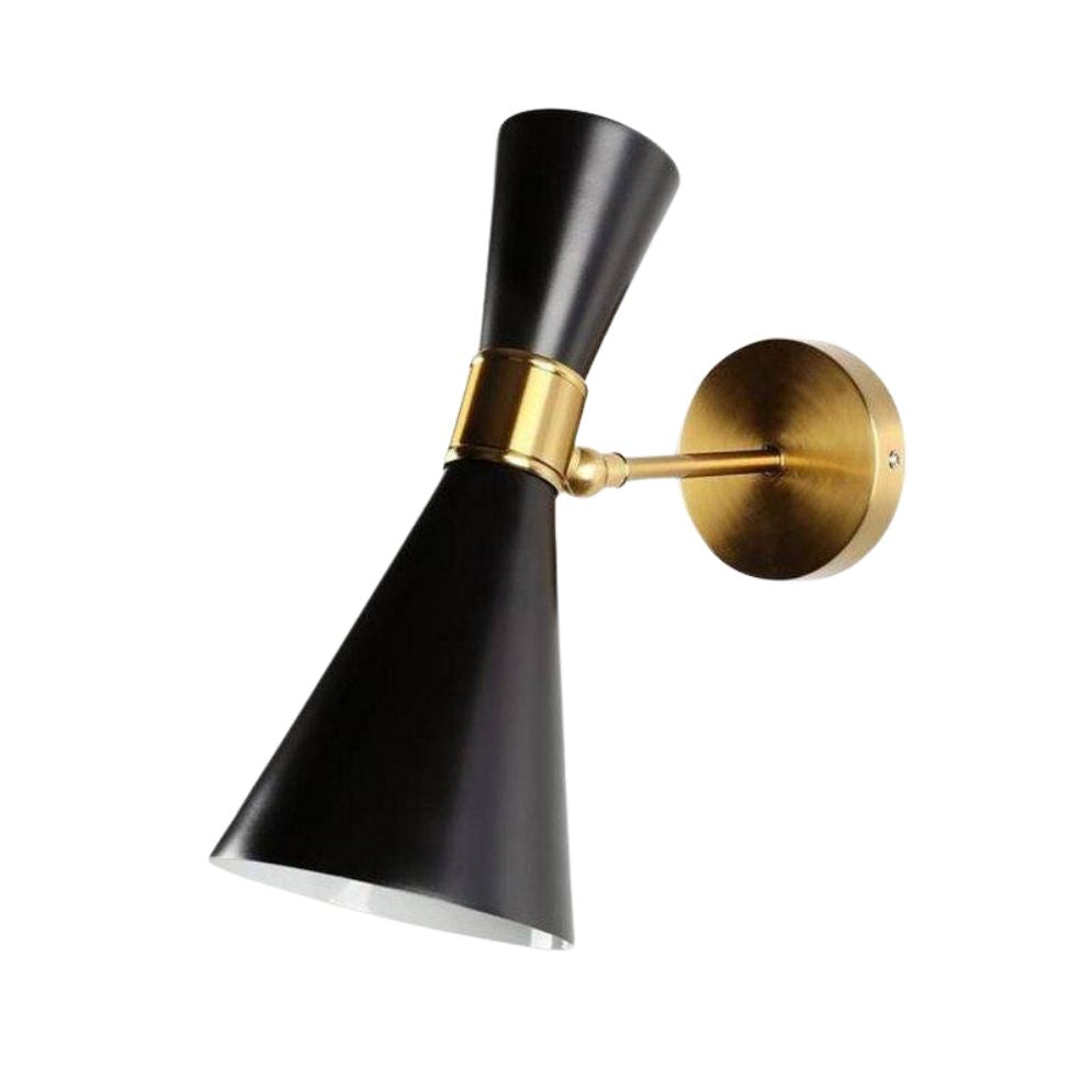 Elevate your lighting with this sleek, gold-accented double-cone LED wall fixture.