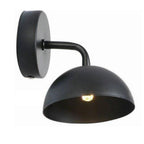 A golden-base LED wall light offers sleek, modern illumination with an exposed bulb.