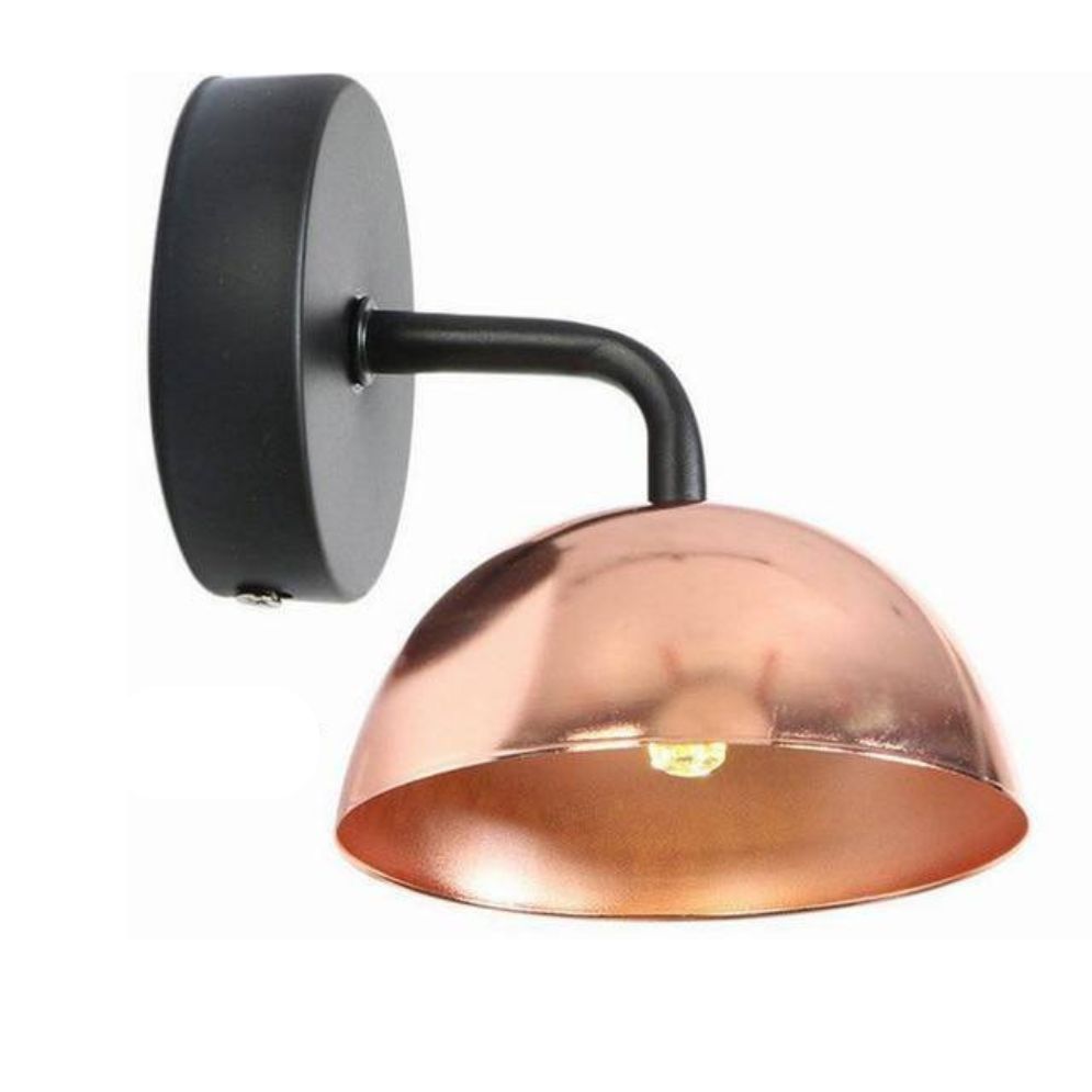 Modern LED wall light with black shade, gold base—brings bright, striking illumination.