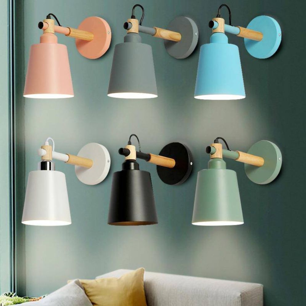 Six ORLUNE HOME LED Wall Lights with wood accents deliver chic, industrial-style illumination.