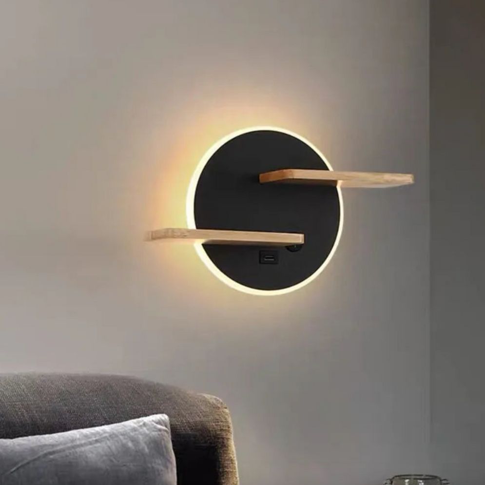 The ORLUNE HOME Round Wooden LED Wall Light creates a cozy, soft warm halo.