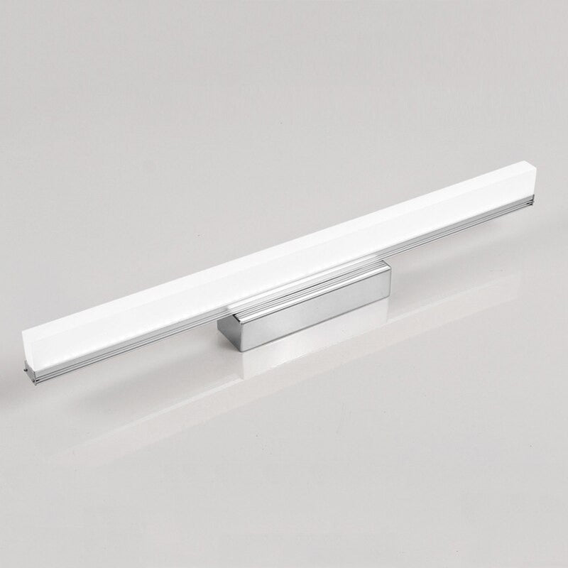 Sleek black chrome LED fixture offers bright, even mirror lighting for modern bathrooms.