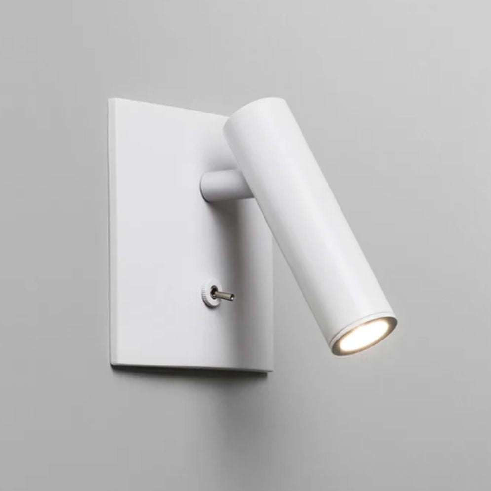 Experience modern LED lighting with a white, adjustable head and easy toggle switch.