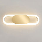 Sleek LED lighting: gold oval center, luminous white ring for a modern glow.