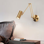 The golden wall light’s warm glow provides focused, adjustable illumination perfect for nighttime reading.
