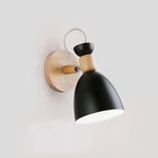 Soft adjustable lighting, modern Scandinavian lamp with black shade and wooden base.