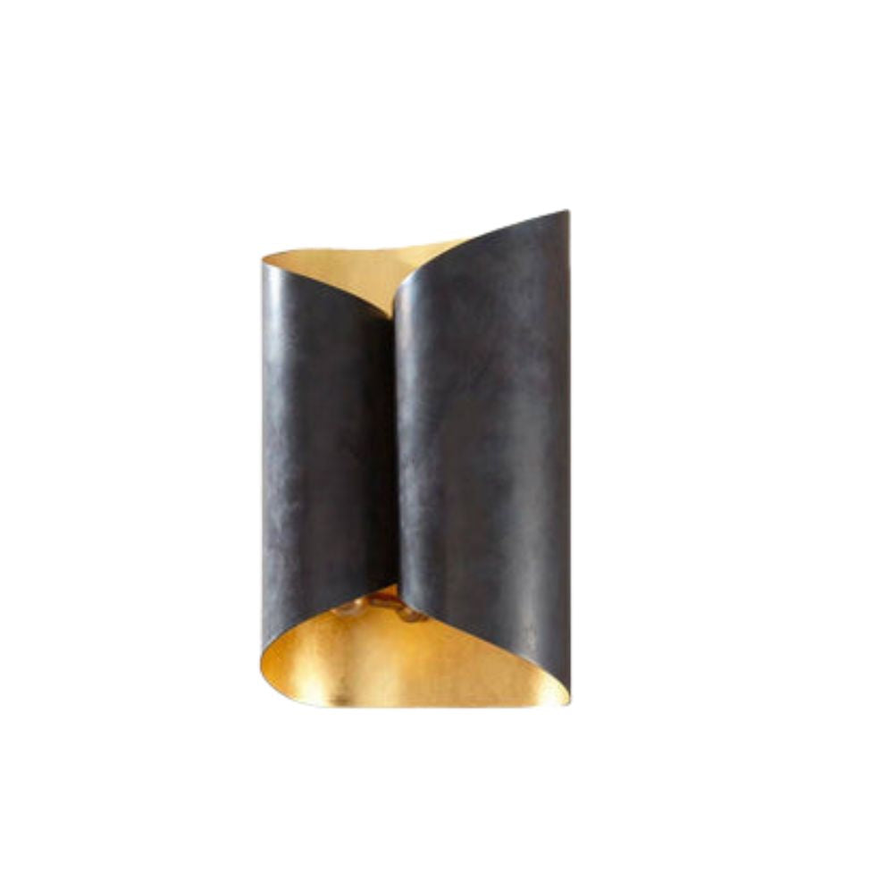 Create a sophisticated glow with this sleek matte-black and gold industrial wall light.