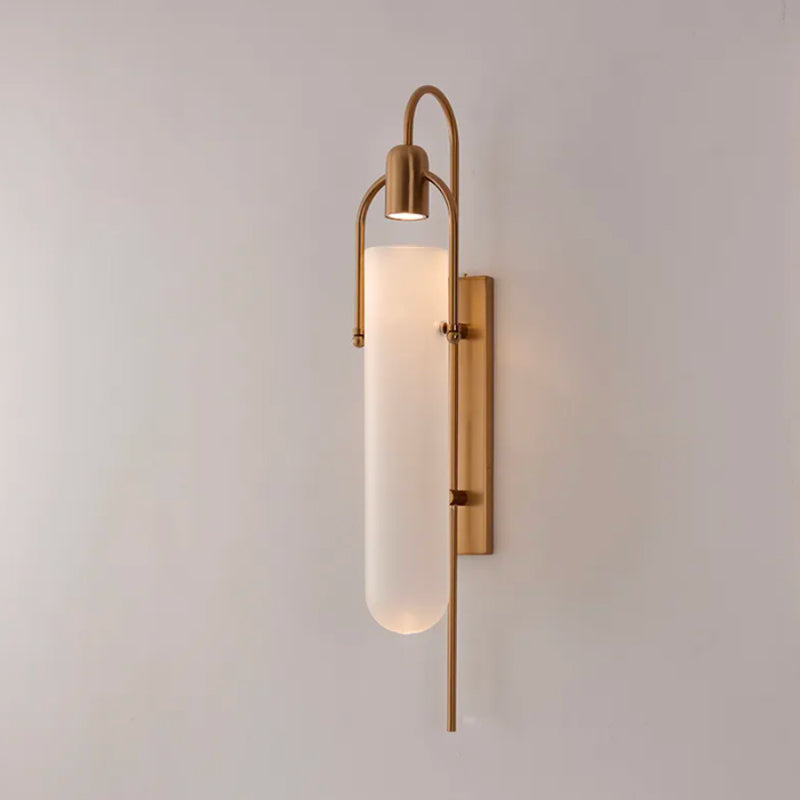 Soft, golden illumination glows gently through the frosted glass shade, enhancing any ambiance.