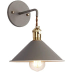 Chic gray metal LED wall light with brass detail adds vintage flair to your lighting.