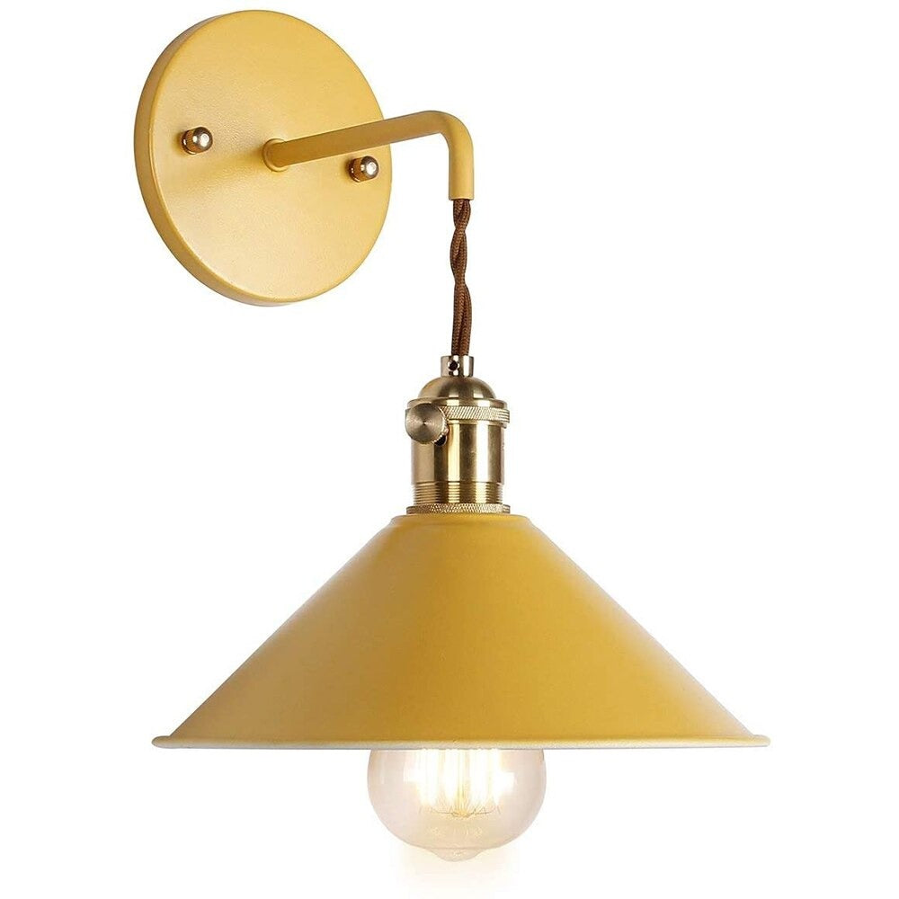 Brighten your kitchen with this bold yellow retro LED wall light’s wide cone shade.