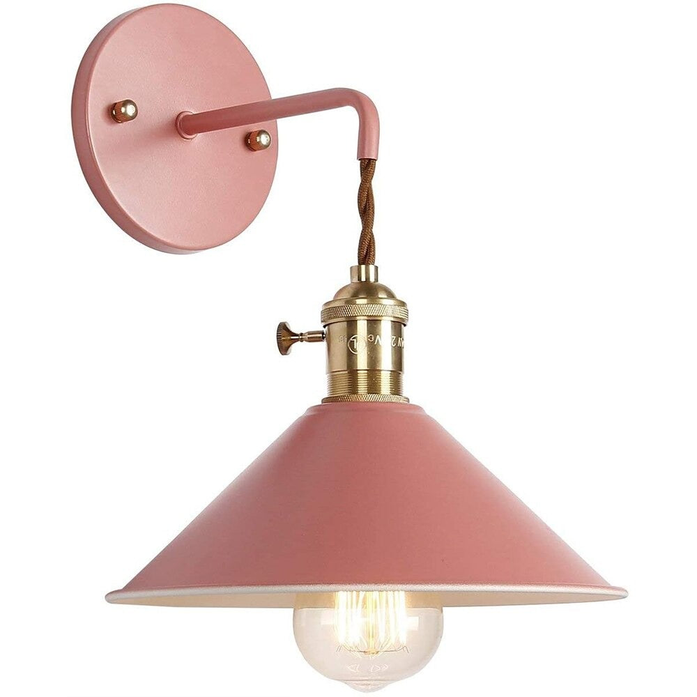Chic vintage wall light: pink shade, brass holder, LED glow, adds warm kitchen lighting.