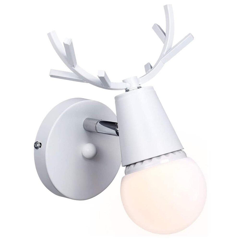 Chic reindeer-inspired wall light; frosted bulb nose softly brightens any modern space.