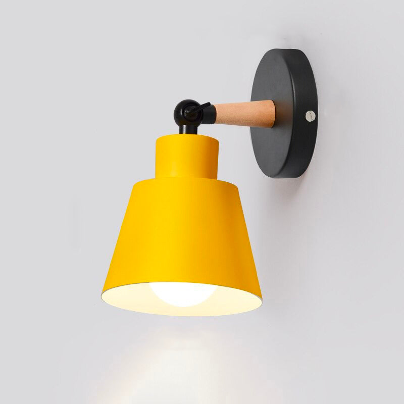 Warm downward light glows from a bright yellow lampshade, creating a cozy ambiance.