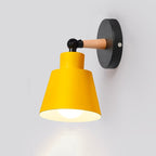 Warm downward light glows from a bright yellow lampshade, creating a cozy ambiance.