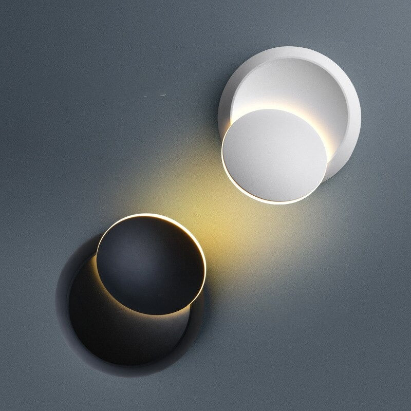 Soft yellow and warm glows from minimalist LED lights create a cozy, inviting ambiance.