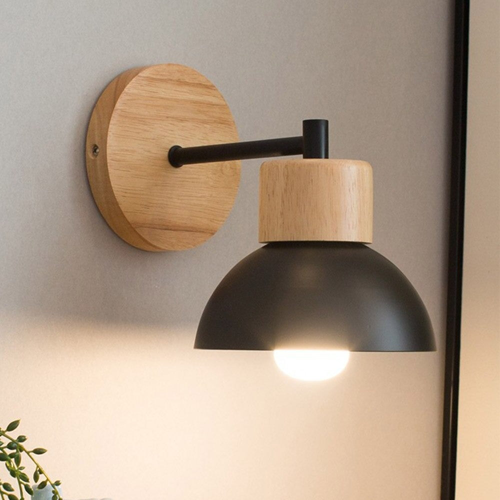 Soft, warm accent lighting shines gently from the Retro Nordic Style Wooden Kitchen Wall Lamp.