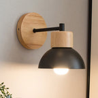 Soft, warm accent lighting shines gently from the Retro Nordic Style Wooden Kitchen Wall Lamp.