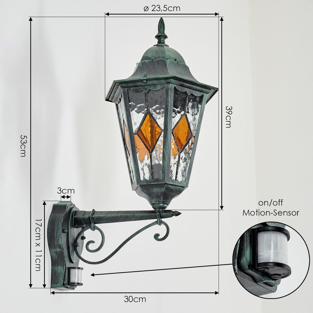 ORLUNE HOME Outdoor Light provides sensor-activated illumination through amber/clear glass panels.