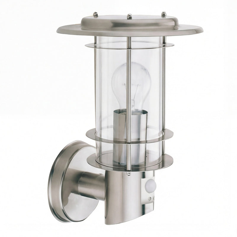 Brighten your outdoors with this sleek wall light’s visible bulb and smart motion sensor.